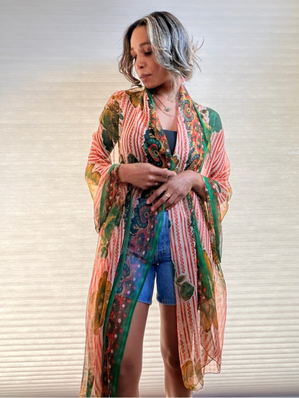 Vintage Sheer Floral Boho Wrap Scarf